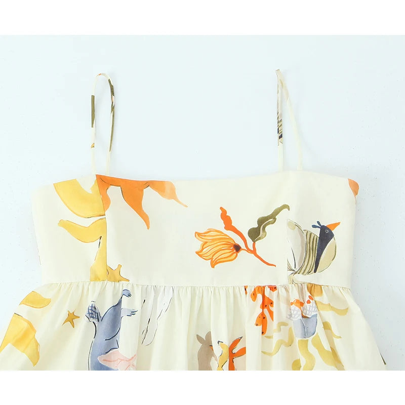 LIZAKOSHT  -  New Women Sexy Spaghetti Strap Floral Print Mini Dress Female Holiday Summer Loose Dress Short Vestidos