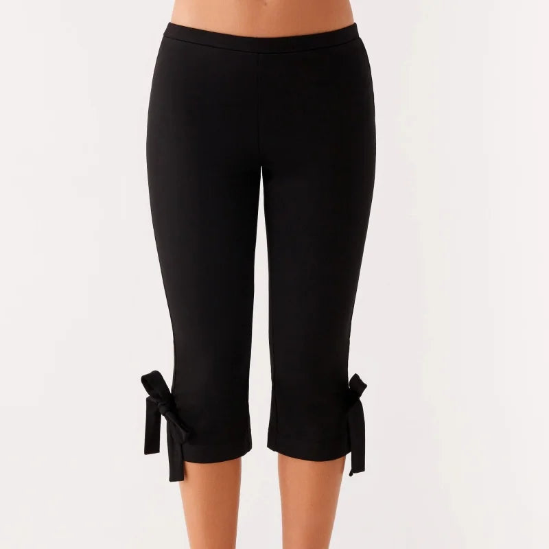 LIZAKOSHT  -  Women Bow Tie Up Skinny Capri Leggings Knee Length Capris Pants Sexy Stretchy Slim Fit Cropped Trousers