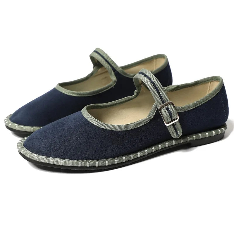 LIZAKOSHT  -  Velvet Round Toe Casual Flats Women Sewing Lightweight Brand Mary Jane Shoe Buckle Print Insole Comfort Retro Ballet Flats Women