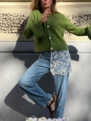 LIZAKOSHT  -  Women's Chic Solid Color Knitwear Cardigan Fuzzy Long Sleeve Button-down Front Closure Autumn Loose Fit Basic Sweaters 2025
