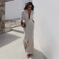 LIZAKOSHT  -  2pcs Linen T Shirt+ Long Dress Suits Office Lady Long Sleeves Elegant Dress Suits Whin Summer High Waist Loose Uniform