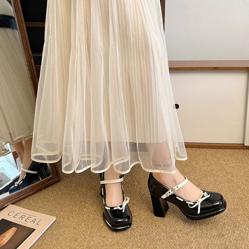 LIZAKOSHT  -  Platform Height Increase Women Mary Jane Shoes Ladies Elegant Thick Heel Dress Pumps Spring Ladies Leather Shoes