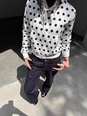 LIZAKOSHT  -  Autumn Vintage Polka Dot Casual Drawstring Hoodie Harajuku Harajuku Grunge Loose Sweatshirts Women Y2k Aesthetic Zipper Hoody