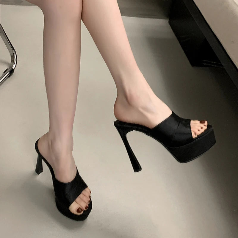 LIZAKOSHT  -  Nightclub Summer Platform Women Slippers Concise Open Toe Shoes Ladies Sexy Thick Heels Banquet Party Stripper Slides Shoes