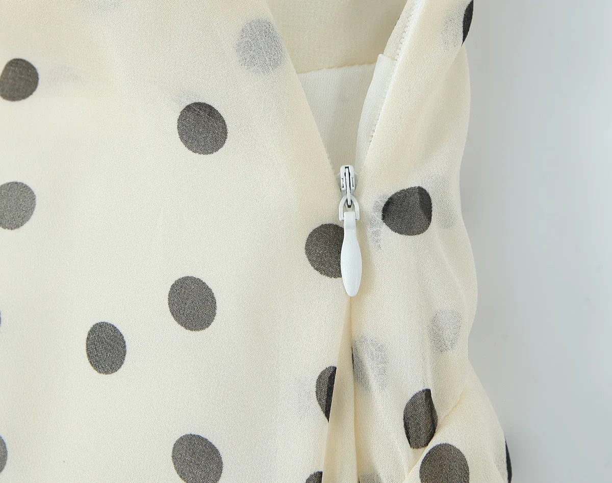 LIZAKOSHT  -  New Women's Irregular Skirt Ruffle Edge Apricot Polka Dot Skirt