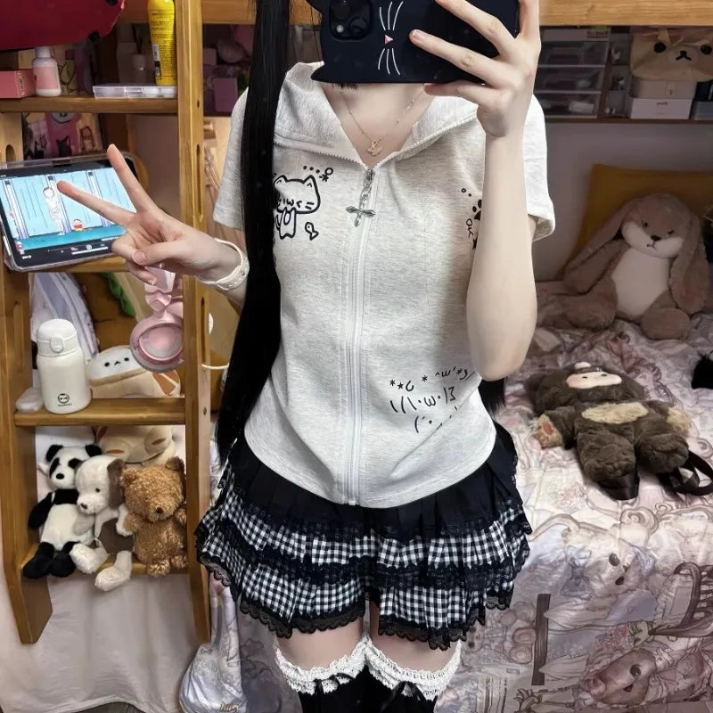 LIZAKOSHT  -  Mini Women's Skirts Japanese Jupe Streetwear Patchwork Lace Plaid Saia Faldas Mujer De Moda A-line Fashion Punk Y2k Skirt