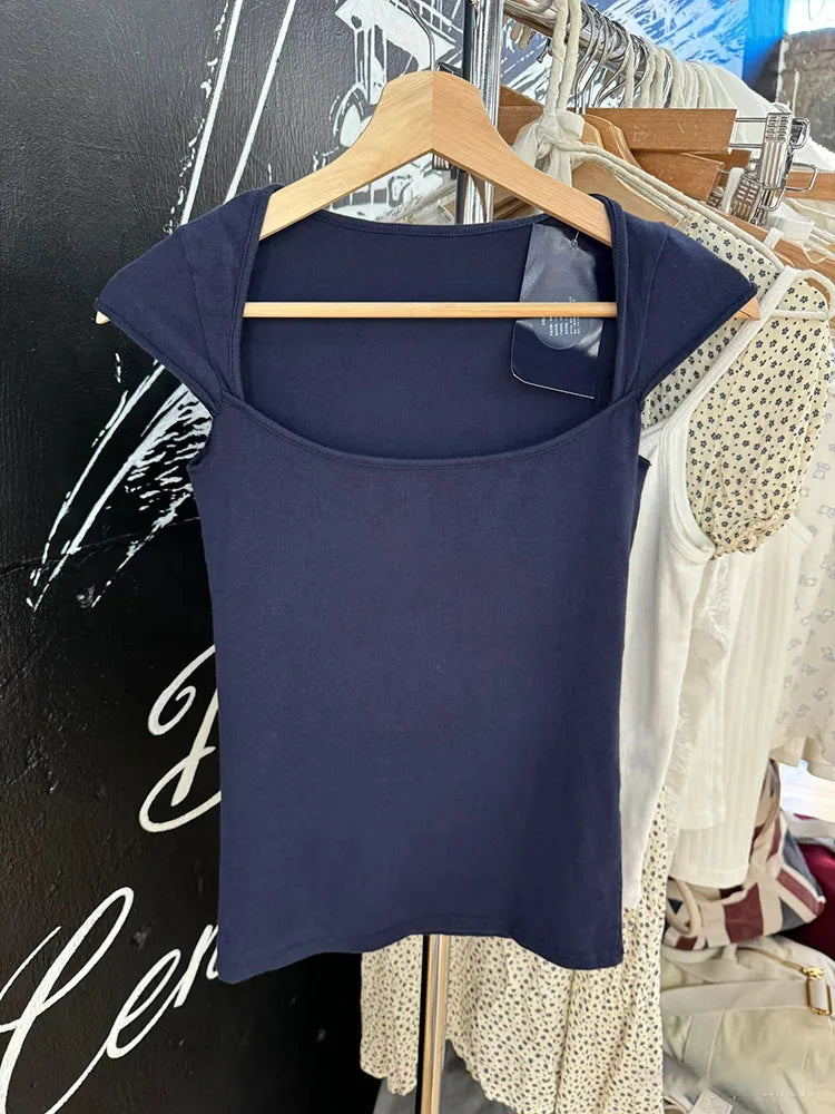 LIZAKOSHT  -  Polka Dot Sleeveless Slim T-shirt Women Summer Sexy Square Collar Black Cotton Tees Preppy Style Cute Streetwear Crop Top Y2k