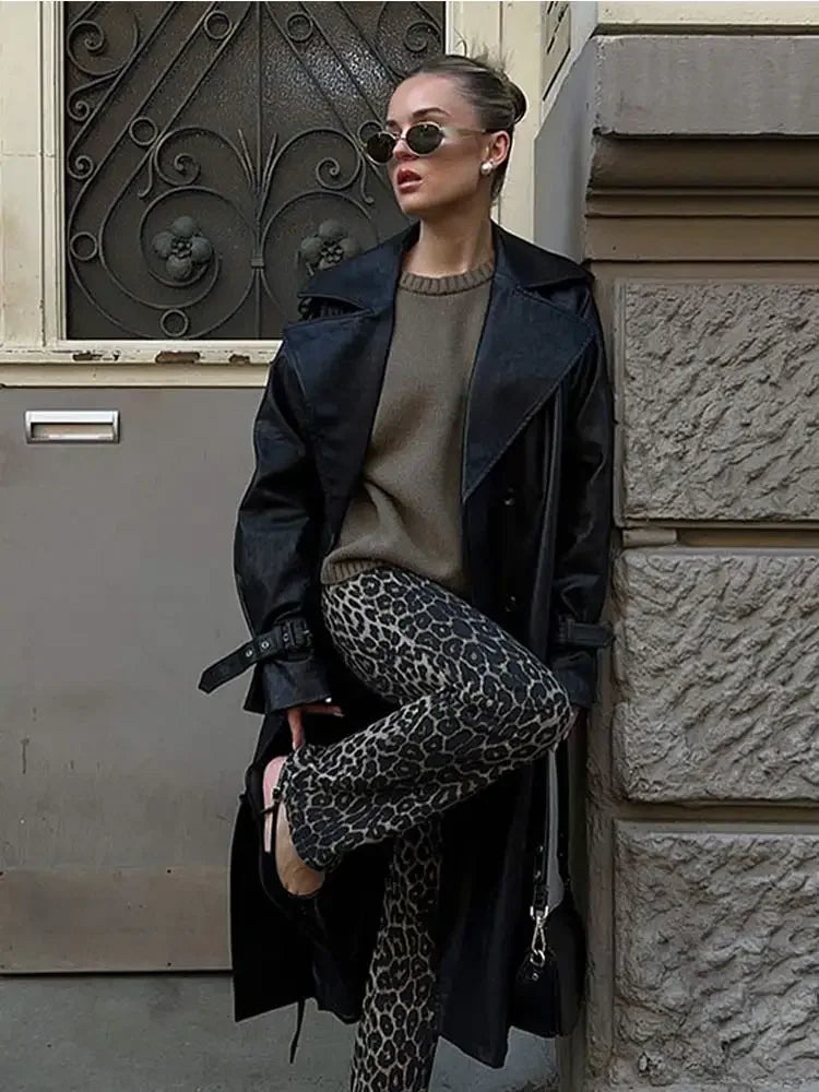 LIZAKOSHT  -  Retro Chic Leopard Print Pencil Pants For Women Fashion Casual High Waist Long Pant 2024 Spring New Female Commuting Trousers