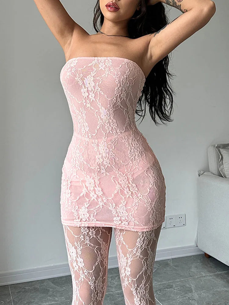 LIZAKOSHT  -  Mini Dresses Women Sexy Lace Short Dress Female Elegant Off Shoulder Bodycon Dresses Ladies Party Club See Through Vestidos