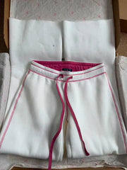 LIZAKOSHT  -   Contrast Stitching Thin Cotton Fleece Pant Woman Winter Low Waist Drawstring Straight Trousers Casual White Sport Sweatpants