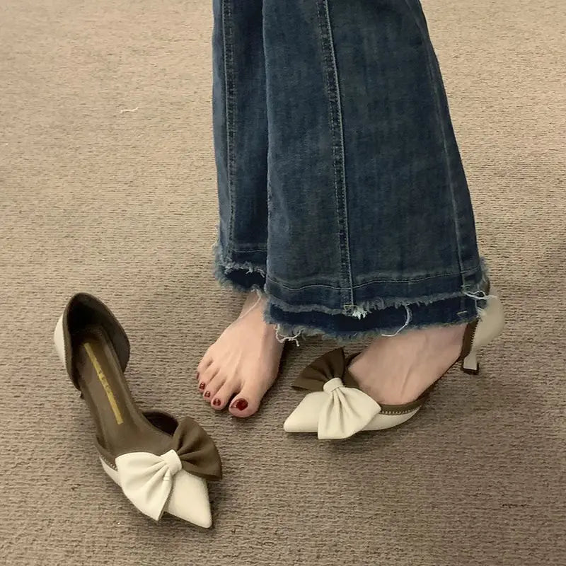 LIZAKOSHT  -  Ladies Shoes Pointed Toe Footwear Leather Summer Stiletto Sandals for Women Closed Beige Vintage Thin Heels Vip H Shoe F Or