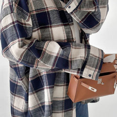 LIZAKOSHT  -  Autumn/Winter New Single breasted Checkered Shirt Top Street Trendy Fashion Trendy Women's Loose Casual Versatile Blouse