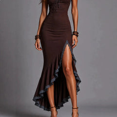 LIZAKOSHT  -  Bohemian Lace Trim High Slit Maxi Dress Summer Boho Long Dresses