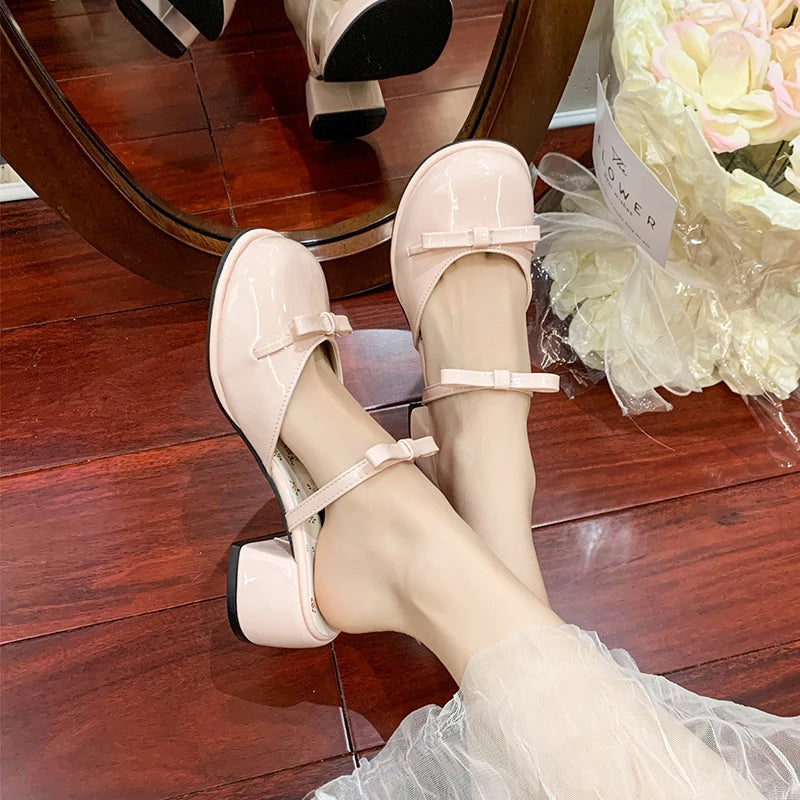 LIZAKOSHT  -  Summer Butterfly-knot Cover Toe Women Slippers Elegant Thick Heel Dress Slides Ladies Concise Slingback Dress Sandals Mule Shoes