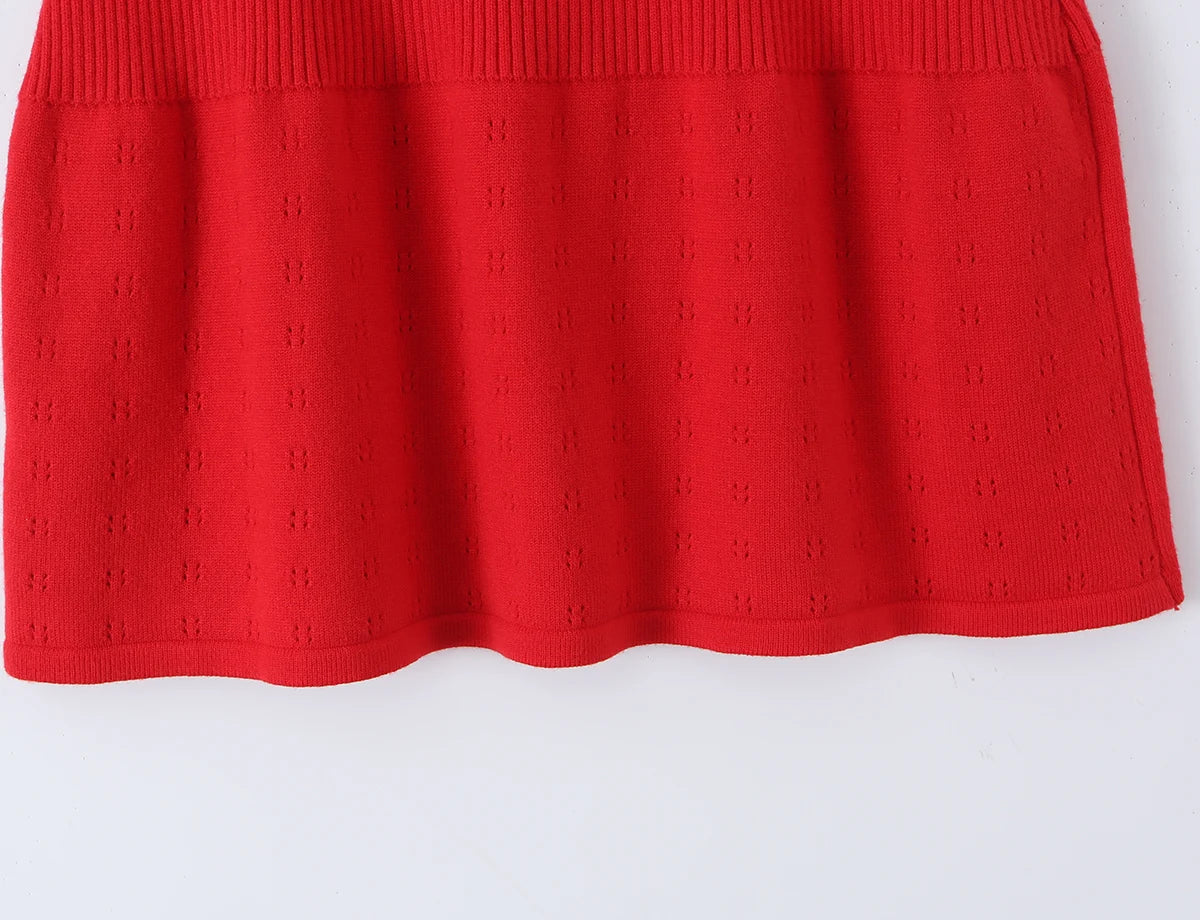 LIZAKOSHT  -  CHIC Wave O neck Rib Knitted Mini Sleeveless Dress Women Slim Waist Spliced Ruffles A-line Hem Knitting Dresses Short Sun Robe