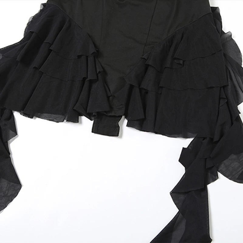 LIZAKOSHT  -  New Arrivals Black Halter V-neck Ruffles Tassels Trim Lace Up High Waisted Fashion Sexy Women's Jumpsuits Shorts Party Wear