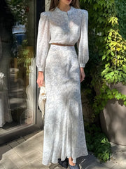 LIZAKOSHT  -  Commute Printed Female 2 Piece-Set Long Skirt Patchwork High Waist Short Top And Slim Maxi Skirt Sets New Women's Outfits