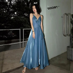 LIZAKOSHT -  Luxury Designer Blue Sparkling Blue Dress for Women Birthday Party Club Outfits Summer Maxi Evening Dresses Vestidos De Mujer