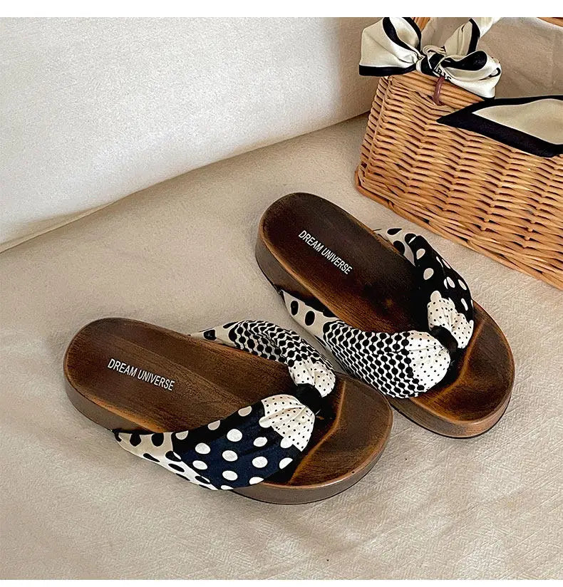 LIZAKOSHT  -  Summer Women Platform Thick Bottom Slippers Fashion Polka Dot Shoes Outdoor Clip Toe Height Increase Vacation Dress Slides