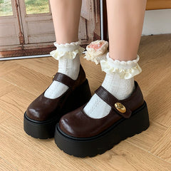 LIZAKOSHT  -  Autumn Vintage Platform Women Mary Jane Shoes  Fashion Outdoor Stripper Shoes Ladies Thick High Heels jk Leather Pumps