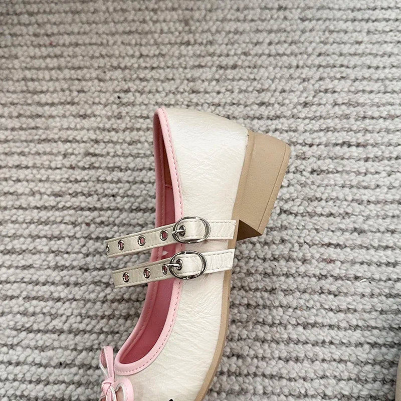 LIZAKOSHT  -  Lolita Style Sweet Low Heel Women Mary Jane Shoes Designer Buckle Strap Pumps Ladies Eelgant Floral Print Dress Leather Shoes