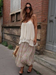LIZAKOSHT  -  summer Women Loose-fitting Vest Casual Scoop Neck Sweet Spaghetti Strap Chiffon Blouses Ladies Ruffle Hem Flowy Cami Top