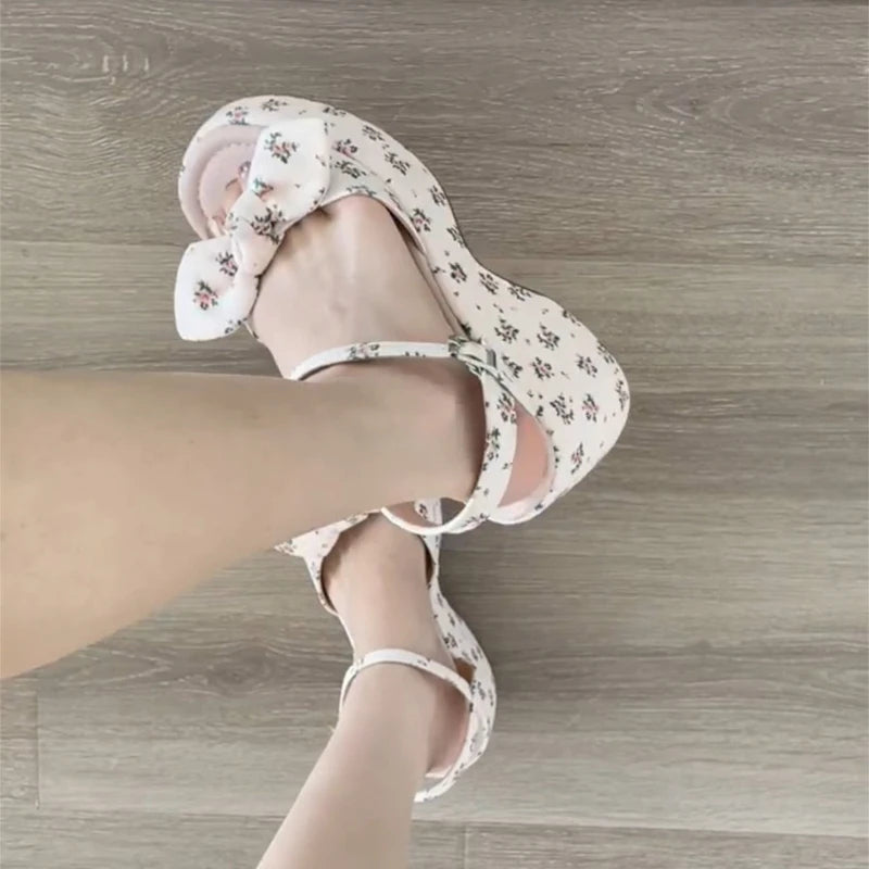 LIZAKOSHT  -  New Summer Women Floral Platform Thick Bottom Sandals Fashion Open Toe Party Dress Shoes Street Style Wedges Heels Sandalias