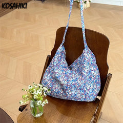 LIZAKOSHT  -  Sweet Flower Print Women's Handbags High-capacity Grunge Harajuku Tote Bags College Students Y2k All Match Shoulder Underarm Bag
