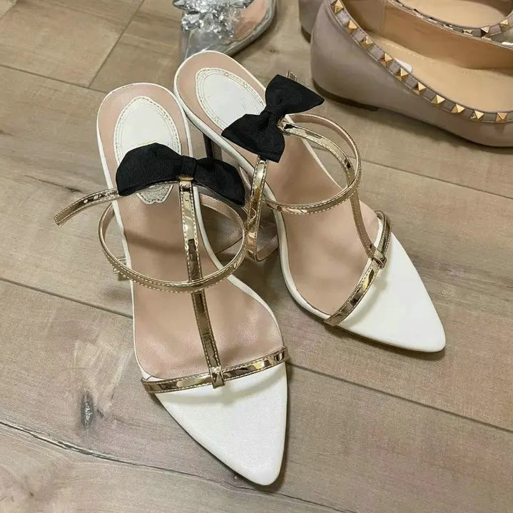 LIZAKOSHT  -  French Niche Bow Sandals 2025 Summer New Leather Open Toe Sexy Women'S High Heel Dress Sandals