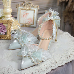 LIZAKOSHT  -  One Night Story Original Lolita Shoes Slim Heels Chinese Style Lolita Pointed Sandals High Heels Handmade Flower Wedding Shoes