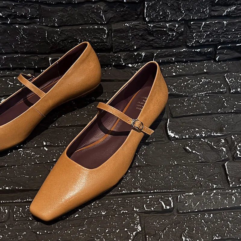 LIZAKOSHT  -  Fashion Women's Shoes New High Quality Genuine Leather Retro Mary Jane Shoes Square Head Shallow Mouth Women's Shoes