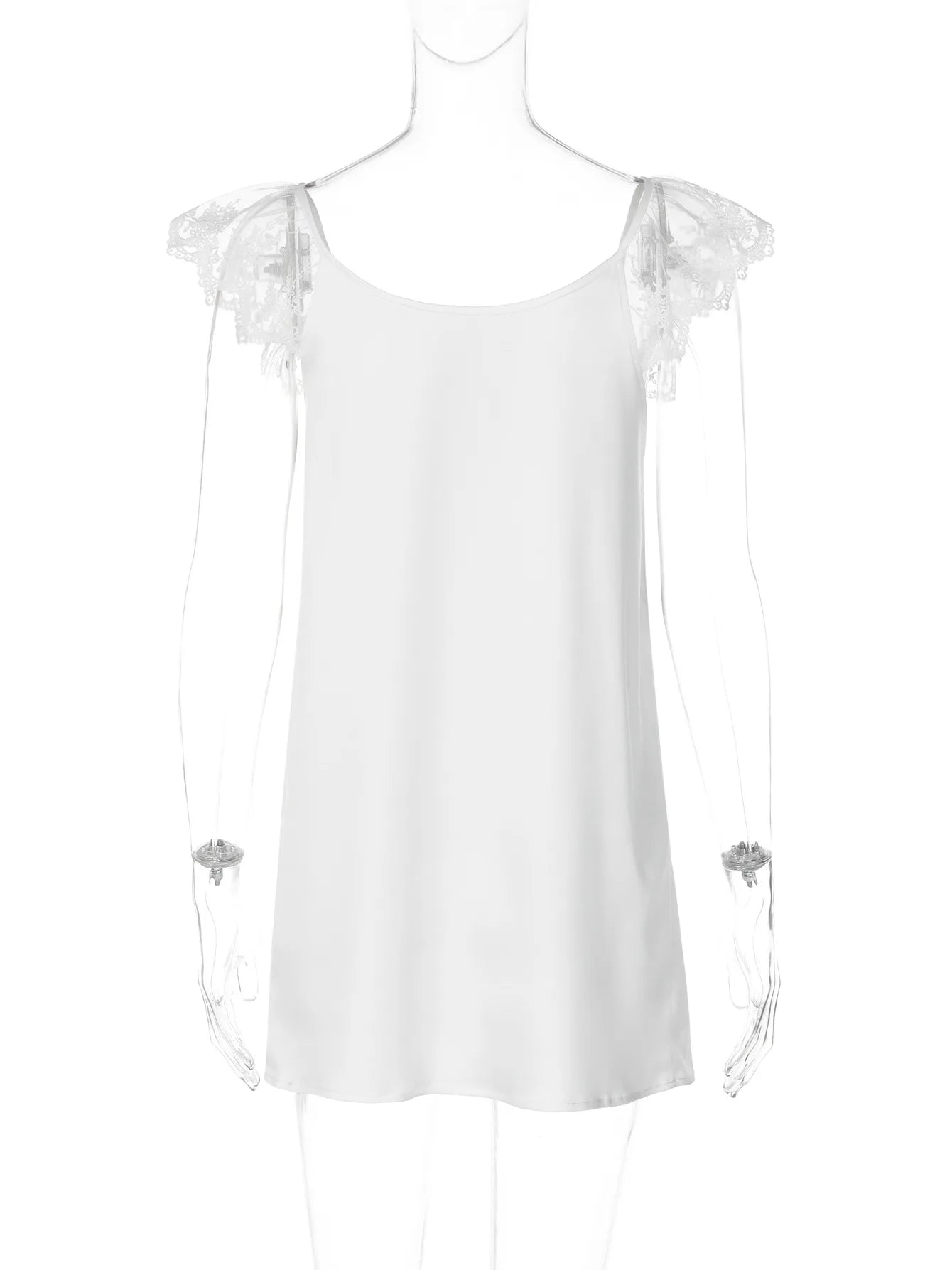 LIZAKOSHT  -  Fashion Casual Lace Patchwork Short Dresses Y2K Streetwear Summer Women Sleeveless Short Mini Vacation Dress White Black
