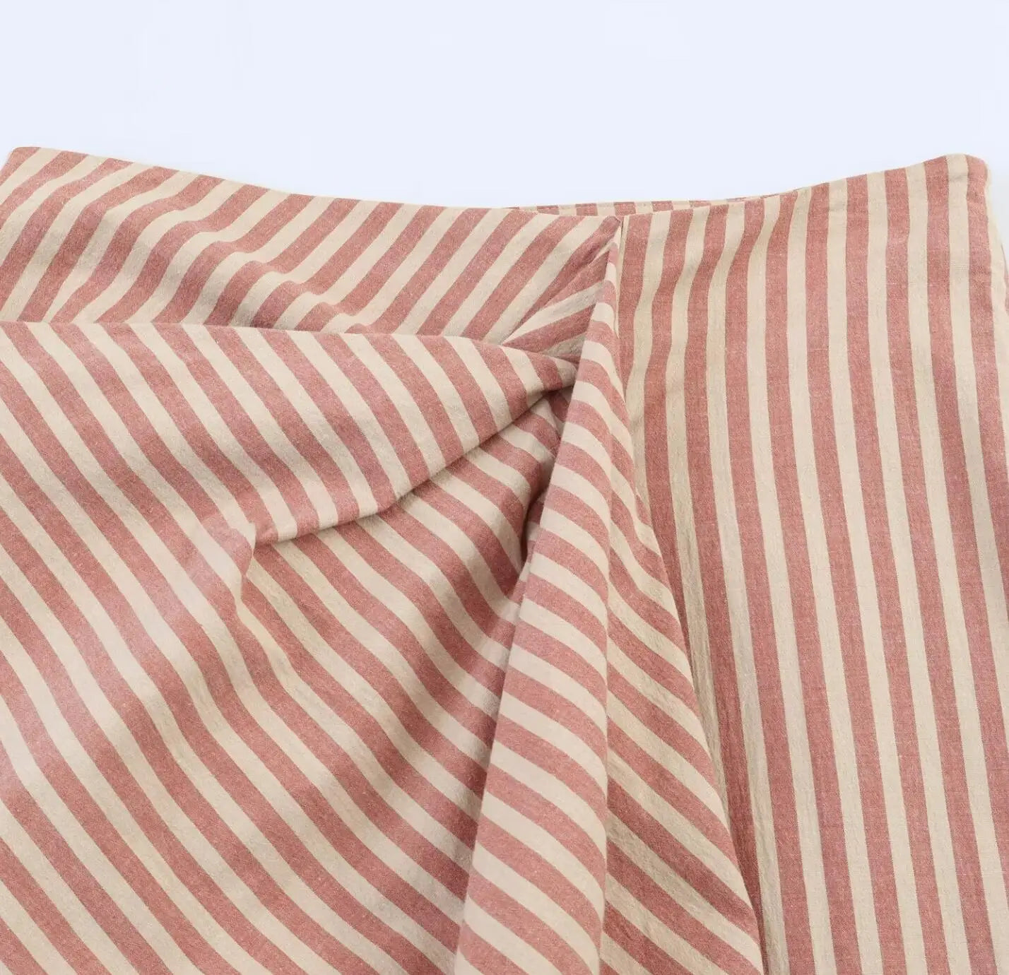 LIZAKOSHT  -  Spring Summer Vintage Orange Apricot Stripes Print Midi Long Skirt Women Front Ruched Side Zipper Low Waist Skirts Femme Sakers