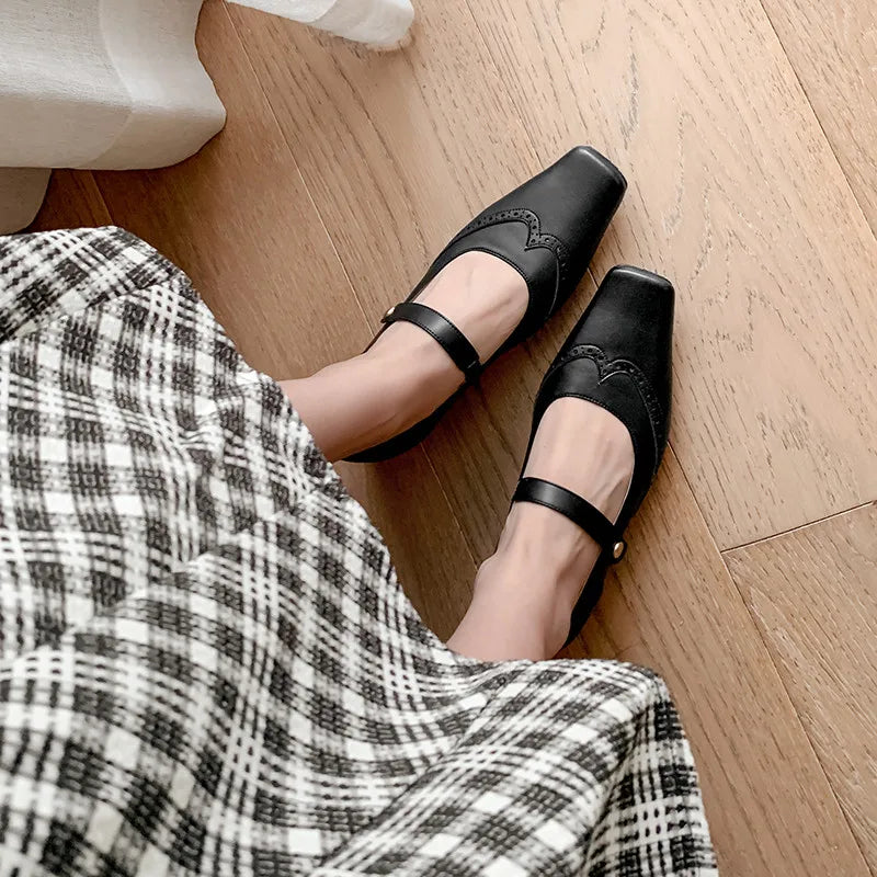 LIZAKOSHT  -  Fashion Women's Shoes New High Quality Suede Retro Mary Jane Shoes Square Headed Carved Low Heels Shoes Lightweight Shoes