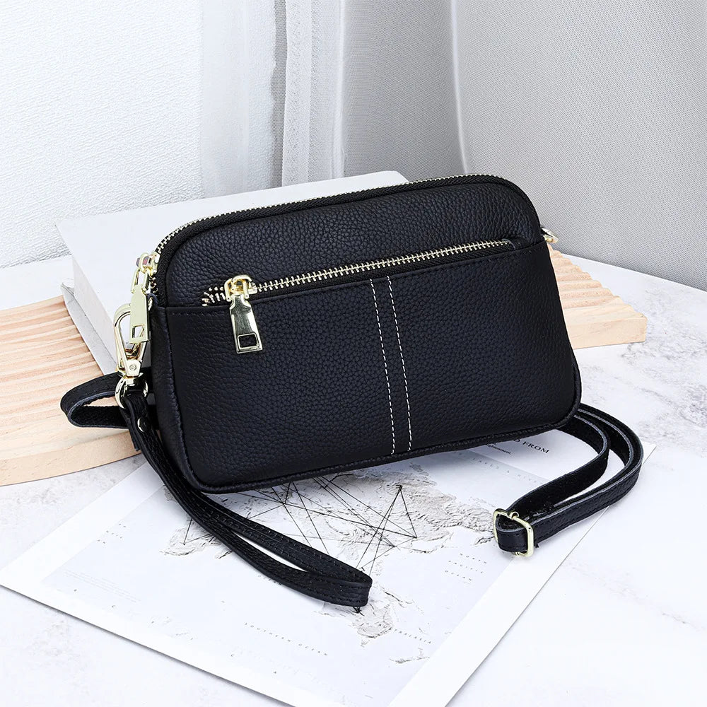 LIZAKOSHT  -  Genuine Leather women Shoulder Bag Small ladies Wristlet Bag Zip Money Coin Holder Purse Cowhide Multifunction phone wallet bols