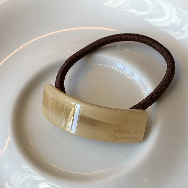LIZAKOSHT  -  1PC Design Rectangle Curved Acetate Hair Bands france Low Ponytail Beige Hair Rope Simple