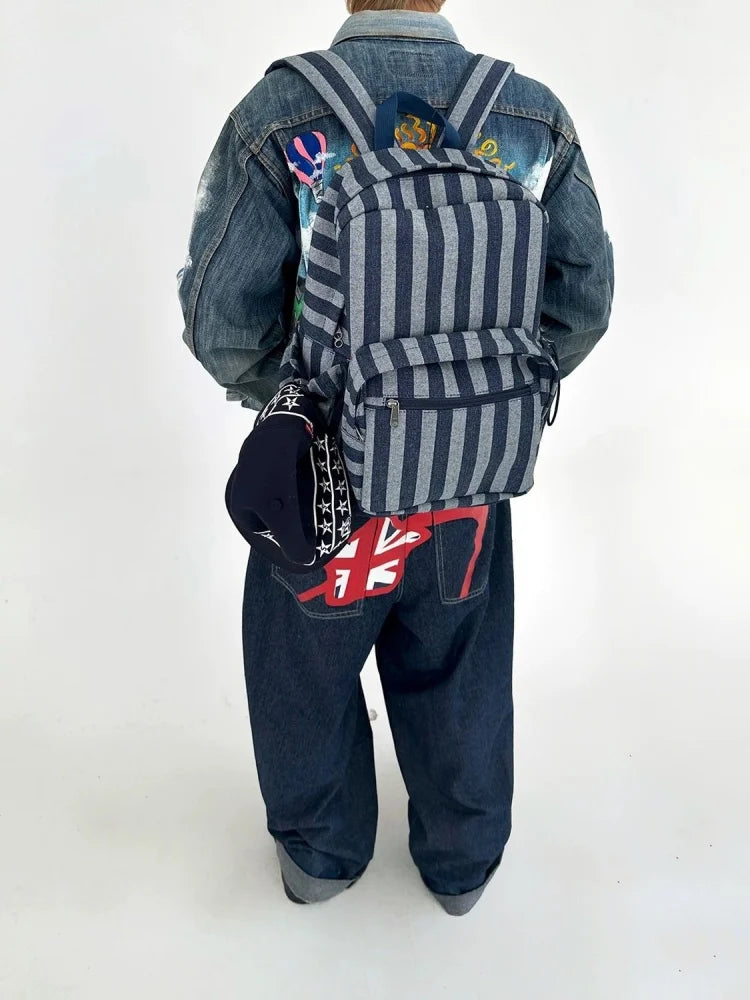 LIZAKOSHT  -  Fashion Stars Striped Large Capacity Backpack Casual Schoolbag Handbag Student Leisure Travel Backpack