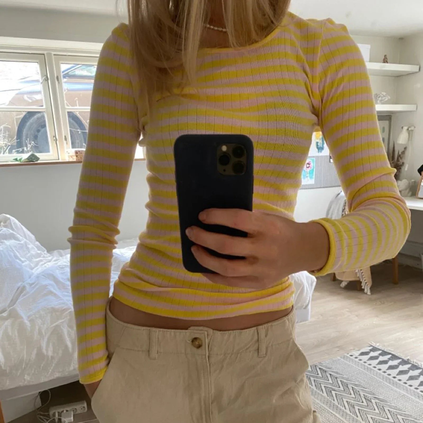 LIZAKOSHT  -  Vintage Preppy Style Y2K Crop Tops Clothes Cottage Striped Rib Knitted T-shirt Women Long Sleeve Casual Basic Tees Pullovers