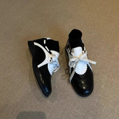 LIZAKOSHT  -  Flat Sneakers Autumn New Round Toe Front Lace-up Color Matching Soft Sole Non-slip Wear-resistant Single Shoes