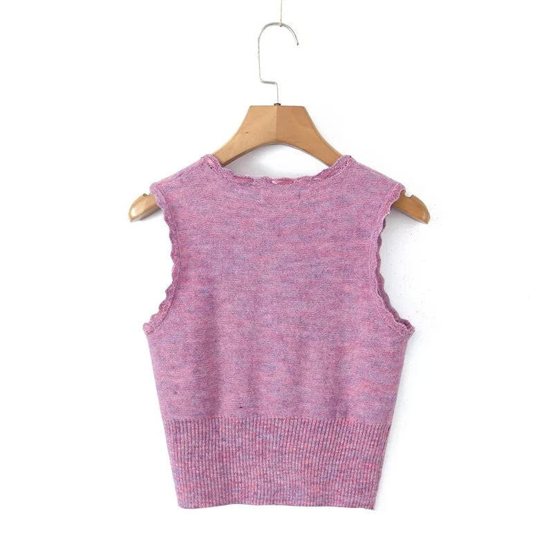 LIZAKOSHT  -  Sexy Women O Neck Sleeveless Crop Knit Tank Top