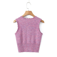 LIZAKOSHT  -  Sexy Women O Neck Sleeveless Crop Knit Tank Top