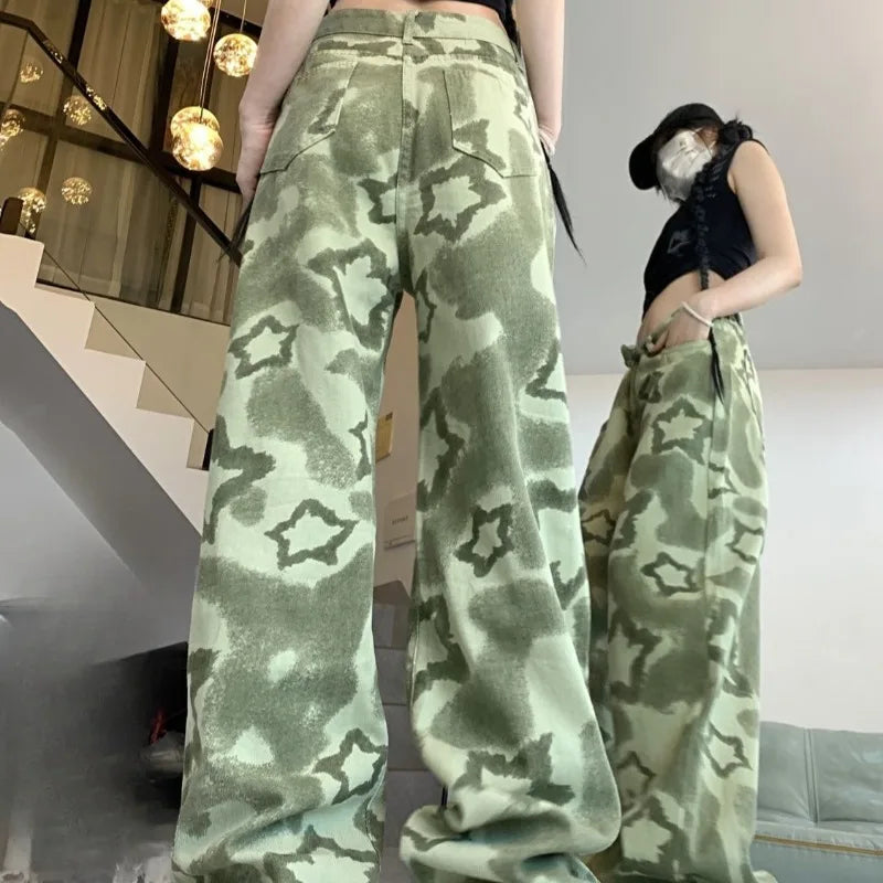 LIZAKOSHT  -  Green Print Women Pants Streetwear Spring Autumn Y2k Pantalones Mujer Fashion Vintage Loose Hiphop Trousers