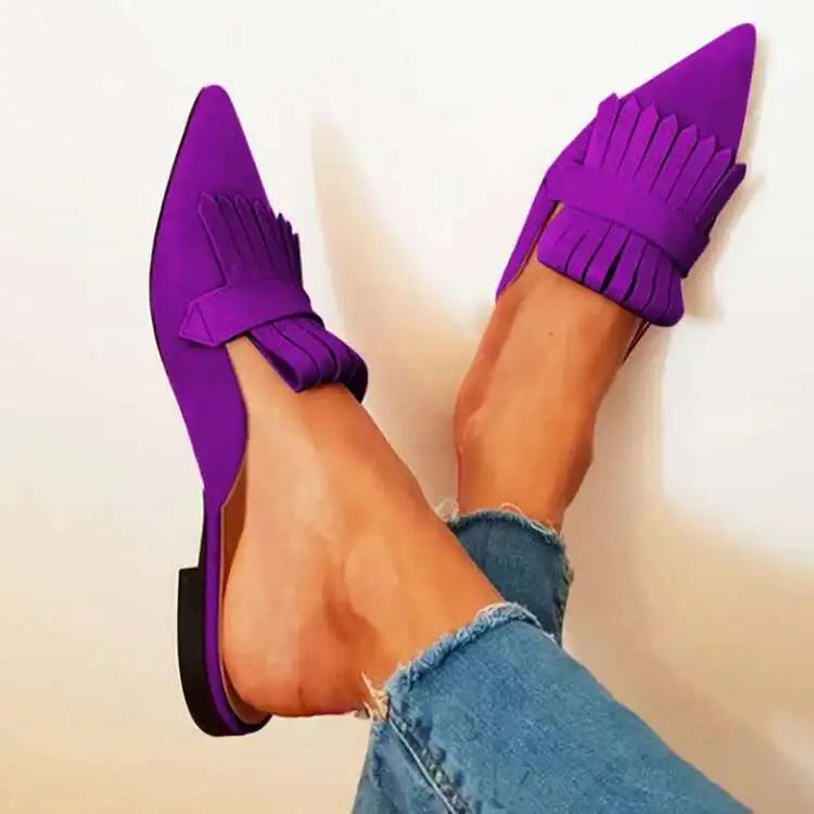 LIZAKOSHT  -  Women Slippers Mules Shoes Flat Heels Pointed Toe Shoes Casual Slides Women's Shoes