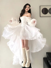 LIZAKOSHT  -  Sexy Off Shoulder Strapless Long Sleeve Dresses 2025 Long Sleeve Loose Dress for Women Y2k Slim Waist White Vestidos De Mujer