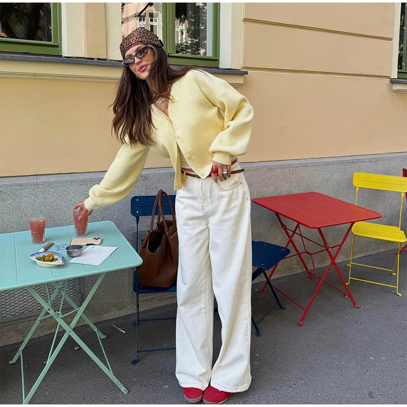 LIZAKOSHT  -  Fashion Single Breasted Knitted Coats Women Elegant Solid O-neck Lantern Sleeve Cardigan Lady Summer Chic Casual Holiday Tops