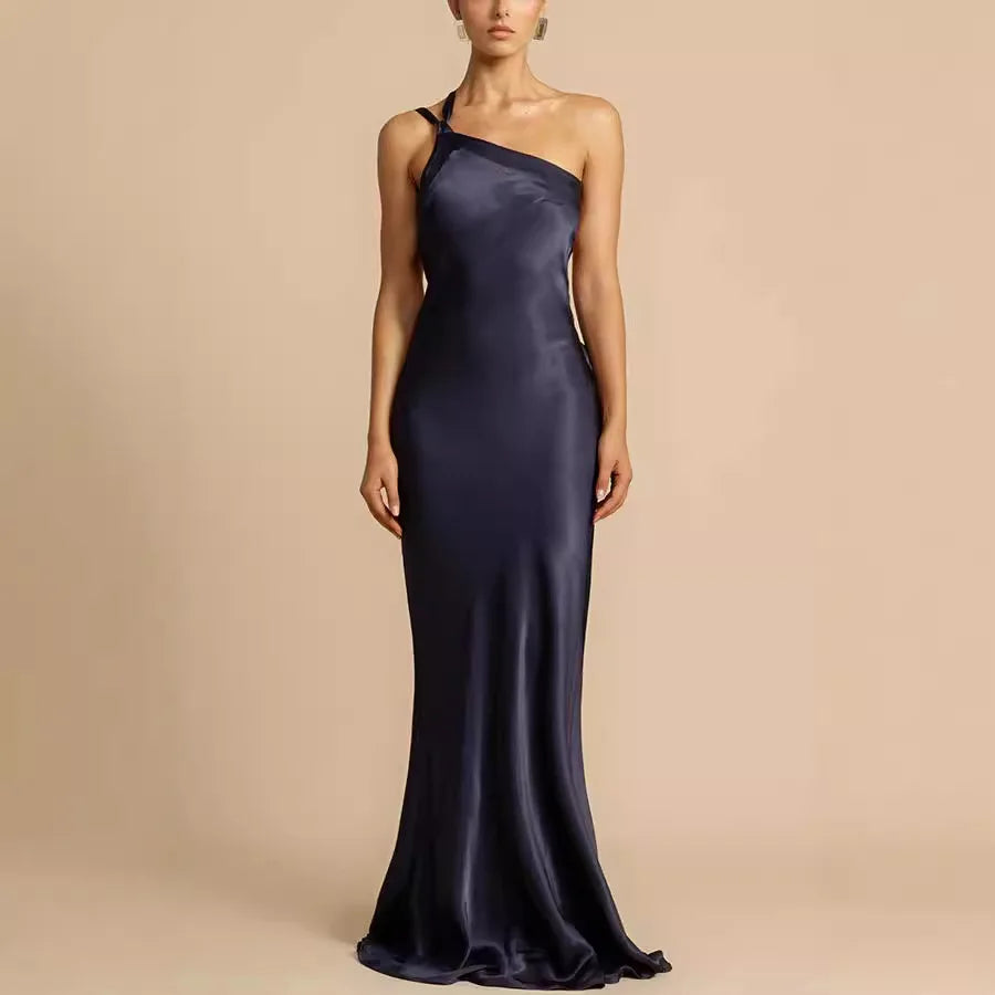 LIZAKOSHT  -  Spring Summer New Party Slant Shoulder Slimming Dress  Casual Fashion Color Dress
