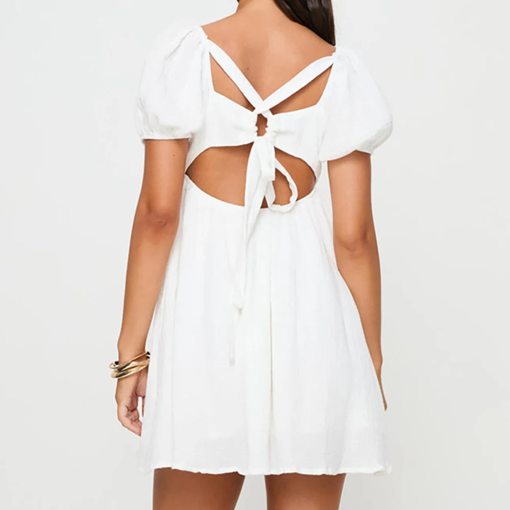 LIZAKOSHT  -  Fashion Streetwear Women Mini Dress Summer Female Clothing Cotton And Linen Holiday Date Girl Short Sleeve Mini Dress XS-2XL