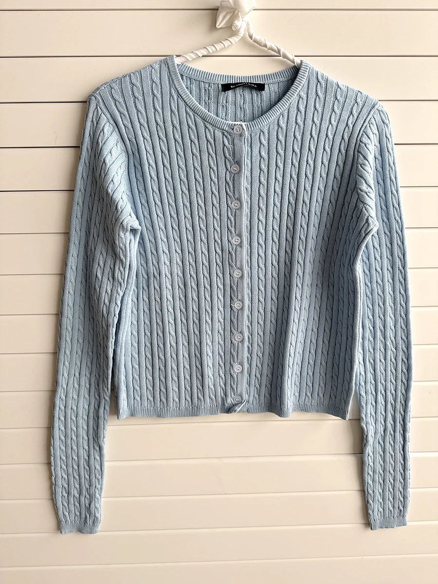 LIZAKOSHT  -   Twsited Knitted Cardigan Women Spring Casual Simple Buttons Jumper Chic Preppy Style Light Blue Sweet Sweaters Y2K