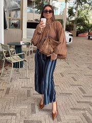 LIZAKOSHT  -  Women's Rushed Regular Shirt Puff Sleeve O-neck With Button Solid Loose Blouses Autumn Minimalist All-match Fashion Outwear