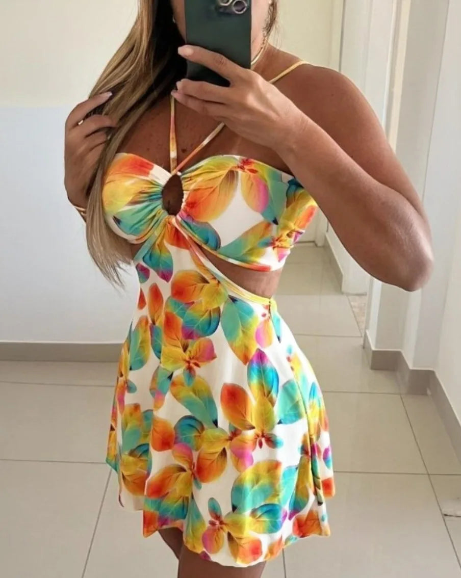 LIZAKOSHT  -  Women's Romantical Floral Print Halter Neck Sexy Fashionable Dress Easy To Create Lazy Stylish Vacation Style Dress Dresses 68AF